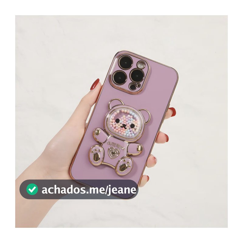 Capa Capinha Para iPhone De Celular Com Acessório Urso Cute Roxo iPhone 11 Pro Max
