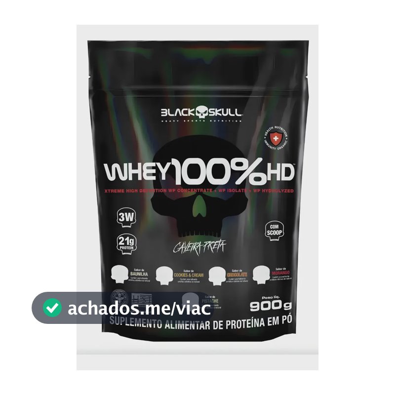 Suplemento em pó Black Skull Whey 100% HD sabor Baunilha 900 g