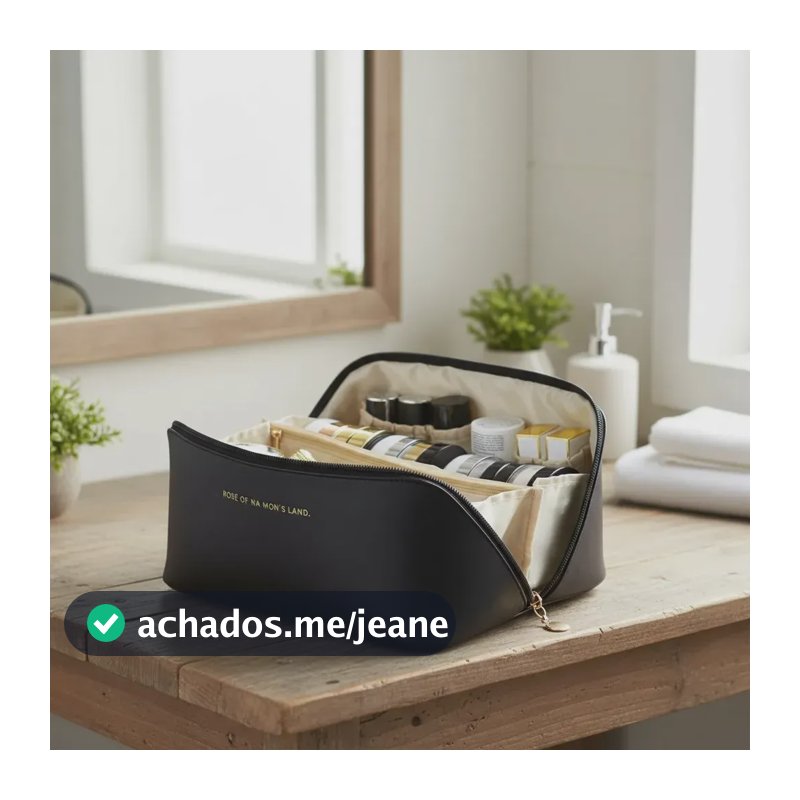 Bolsa Necessaire Porta Maquiagem Higiene Organizador Viagem Trabalho Faculdade Academia Unissex Feminino Moda Blogueira Marca Lemon Shark Cor Preta