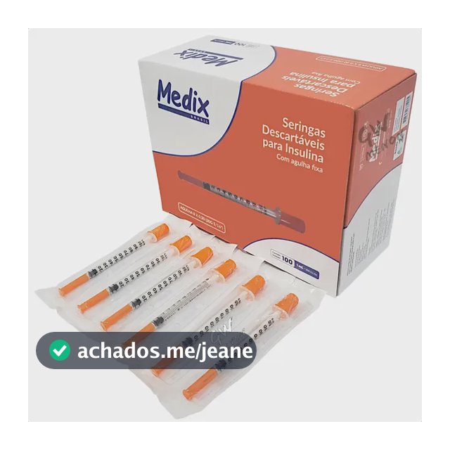 Seringa Medix 1mL para Insulina e Botox, com Agulha Fixa Fina de 8x0,30mm - Pack com 100