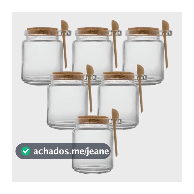 Kit 6 Porta Tempero Vidro Colher Bambu Tampa De Rolha 240ml