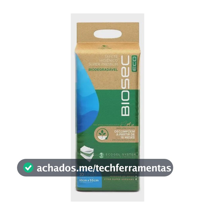 Tapete Higiênico Biodegrável Biosec Eco 60x55cm 30 Unidades Sustentável Ecológico