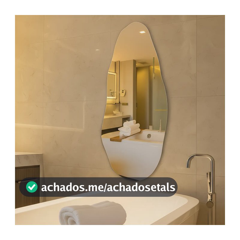 Espelho Orgânico 70cm Decoração Lapidado Design Moderno Luxo Quarto Sala Banheiro Hall Decorativos Camarin Polido Sem Moldura Vmex