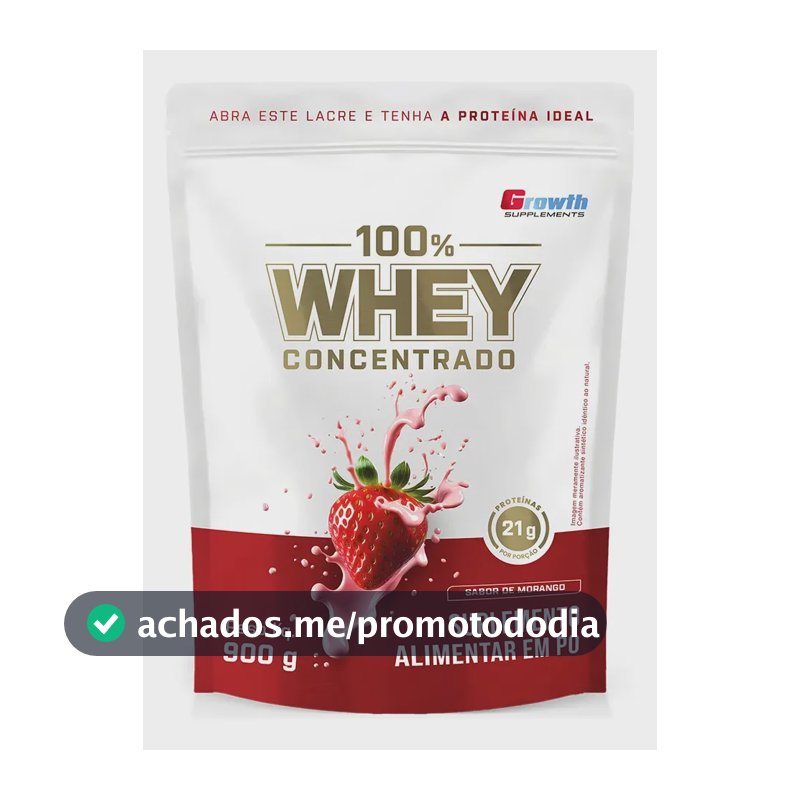 100% Whey Concentrado 900g Growth Supplements Morango