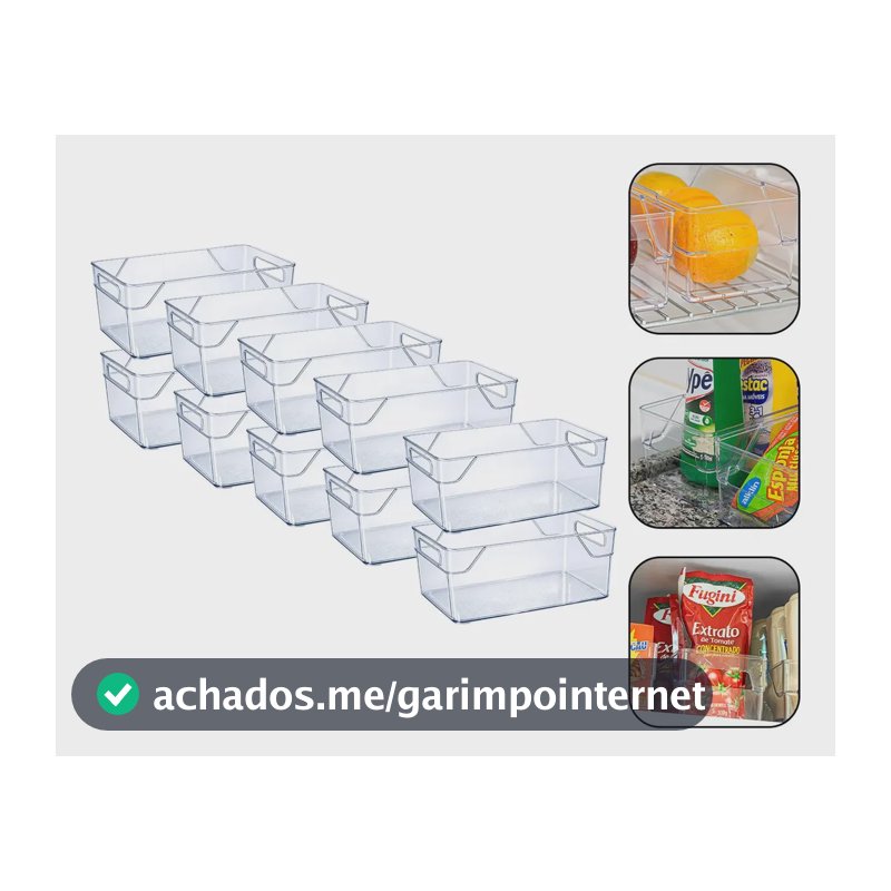 Kit 10 Organizadores Multiuso Para Geladeira, Cozinha E Despensa Em Acrílico Transparente