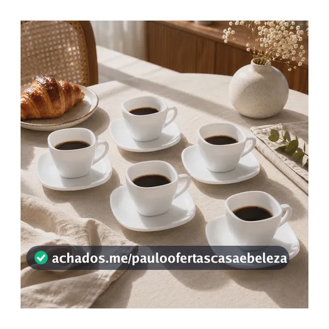 Jogo 6 Xicara Com Pires Café Chá Branca Grande 86ml - Hotel Kit Caneca Com Pires - Branco Liso