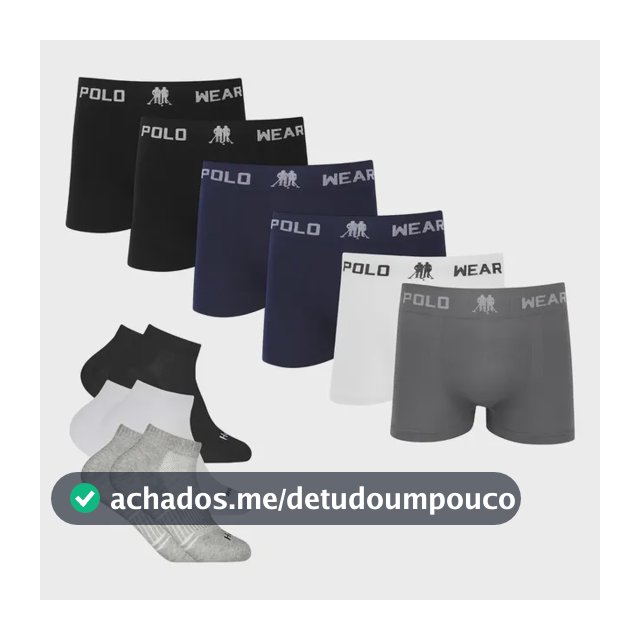 Kit 6 Cueca Polo Wear Microfibra + 6 Meia Cano Medio Algodão