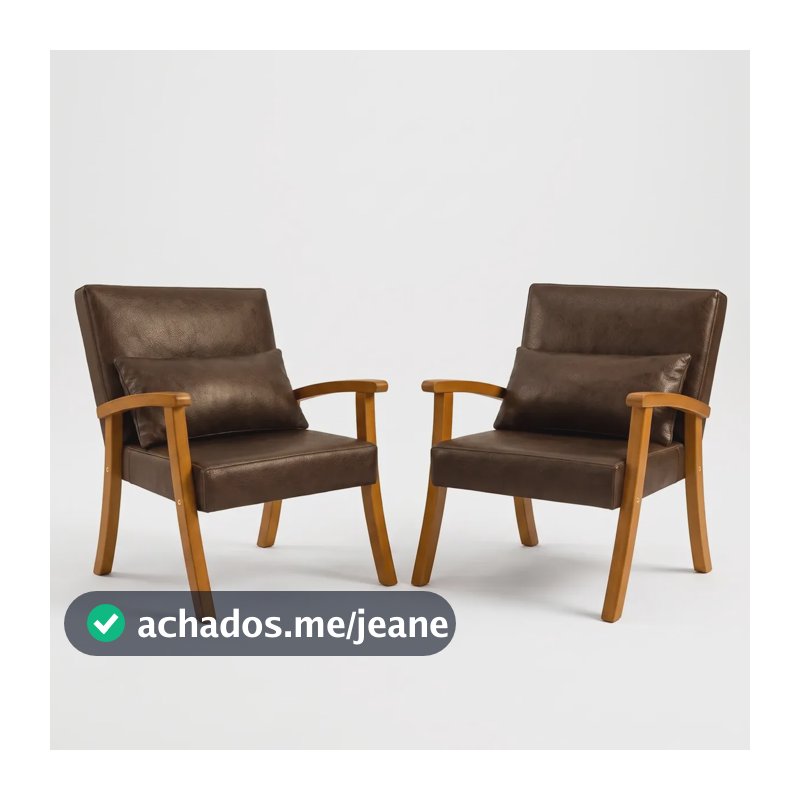 Kit 2 Poltronas Jade Escrítorio Tecido Corino C/ Almofada Marrom Corino