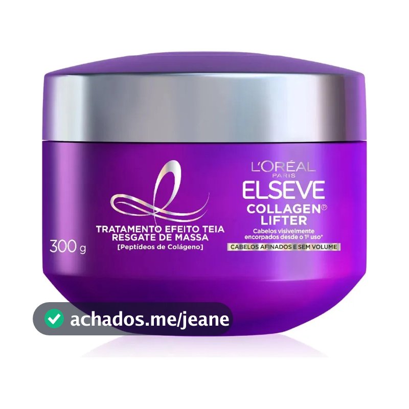 L'Oréal Paris Elseve Collagen Lifter Máscara de Tratamento Condicionante Efeito Teia Para Resgate de Massa com Peptídeos de Colágeno Reconstrói a Fibra e Dá Volume por 72h 300g