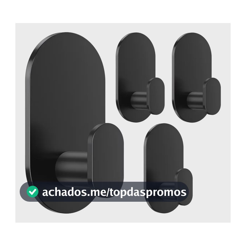 Kit Com 4 Ganchos Adesivos De Aço Inoxidável Fosco Preto Aikzik