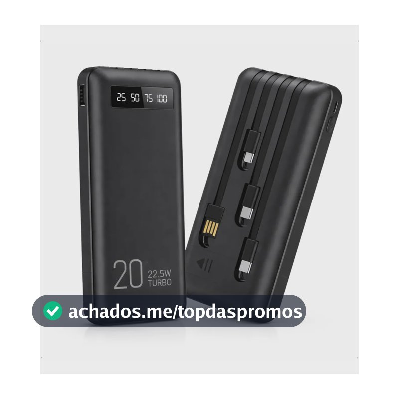 Power Bank 20000mah Carregador Portátil Turbo Rápido 22.5w Display Digital Preto