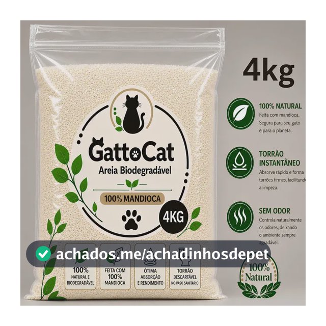 Areia Higiênica Biodegradável para Gatos 4kg 100% Mandioca Fina Torrão Instantâneo Zero odor Sanitária GattoCat