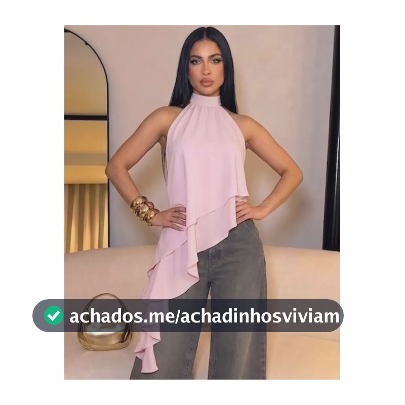 Blusa Feminina Assimétrica Babados Amarração Pescoço Chic Rosa Un