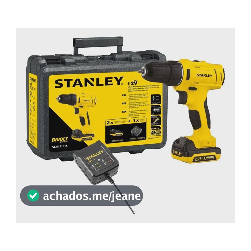 Parafusadeira Furadeira Profissional Stanley Sem Fio 26Nm 10mm 1500RPM 20V SCH121S1K-BR