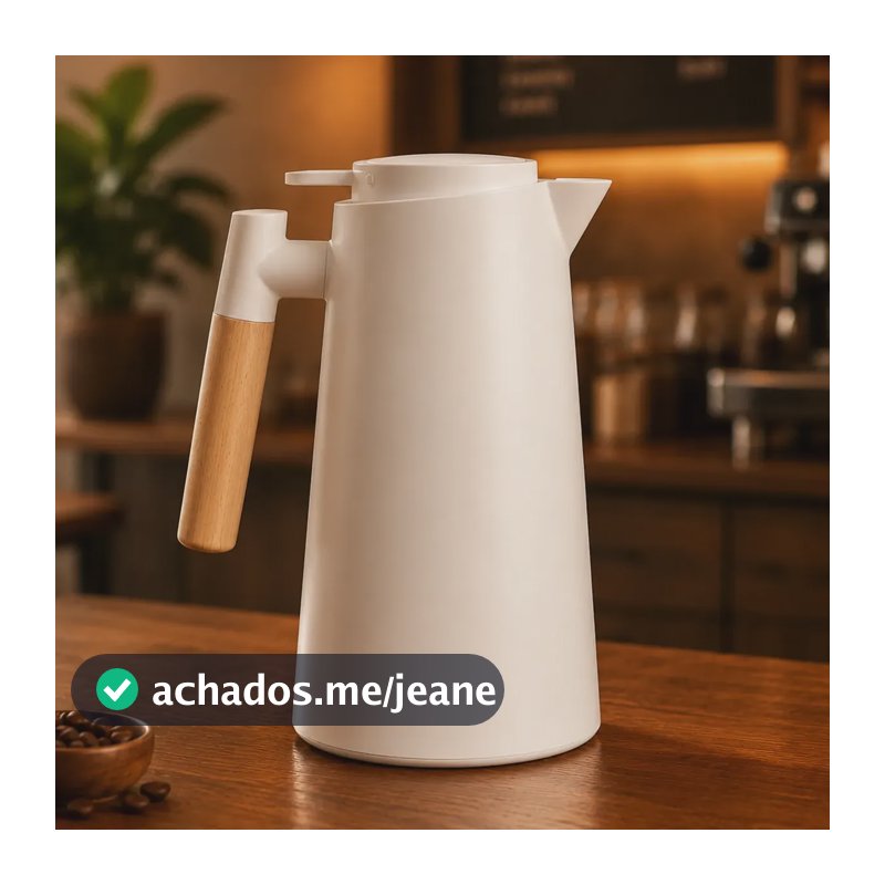 Garrafa Térmica 1 Litro Cabo De Madeira Para Chás Café Sucos Branco