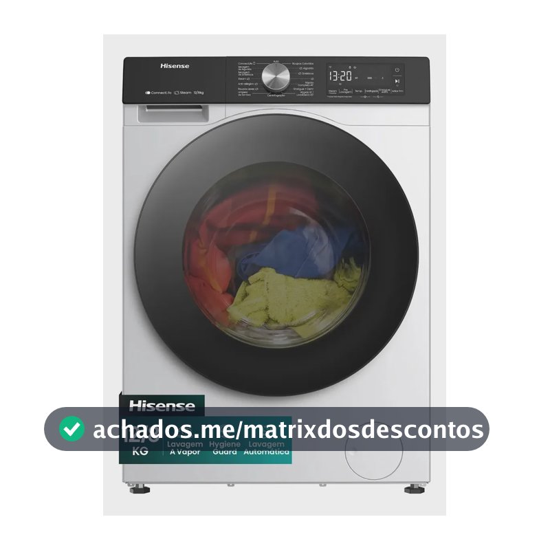 Lava e Seca Hisense 3S 12kg / 8kg Wi-Fi, 4 em 1, Inverter, 16 programas, Ciclo Rápido, Economia de Água-WD3S1243