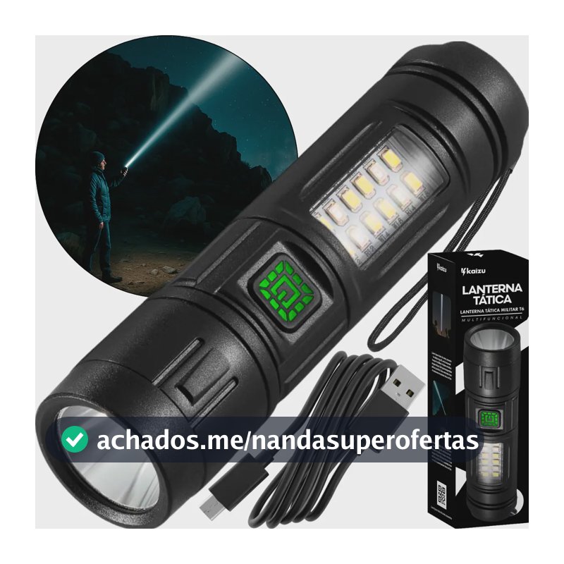 Lanterna Tatica Militar Ultra Led Potente Longo Alcance USB Tipo C Bateria Recarregavel Profissional