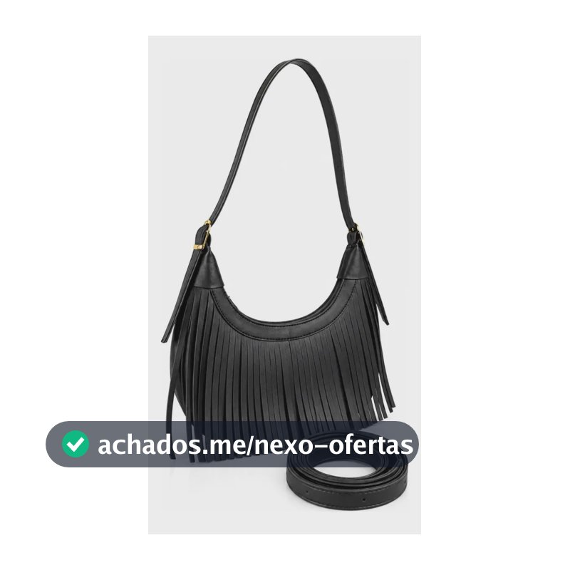 Bolsa Feminina Meia Lua Franja Moderna Alça Ombro Show Preto Franja Dourado Mesma Da Bolsa