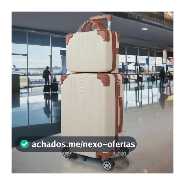 Mala De Viagem 10kg Promoção Rodas 360° Miami Com Frasqueira Bege Listras