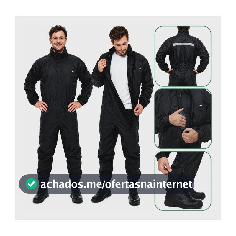 Macacão Pantaneiro Nylon Capa De Chuva Roupa Motoqueiro Preto G