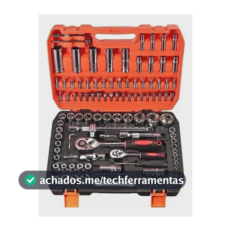 Jogo De Soquetes Completo 108 Peças Em Aço Crv Profissional Preto