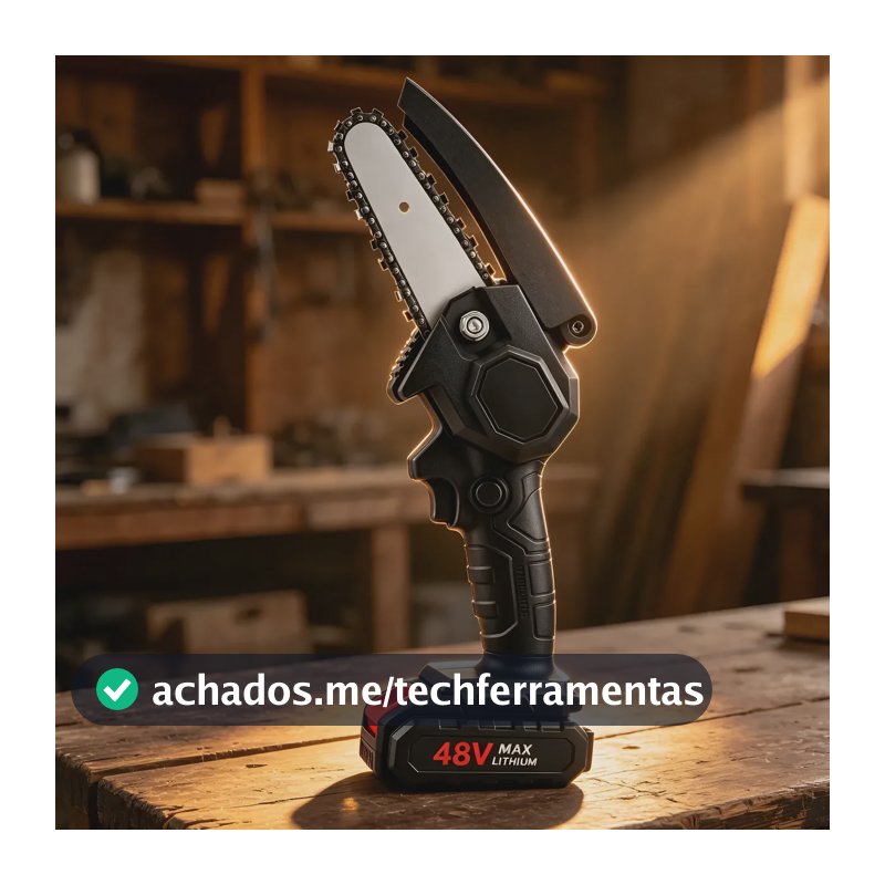 Mini Motosserra Sem Fio 48v Bateria De Lítio Poda Jardinagem Preto 127/220v