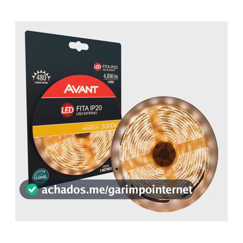 Fita Led Interna 4,8w 3000k Branco Quente 5 Metros 12v Ip20 60 Leds/m Cod: 192910534 Avant