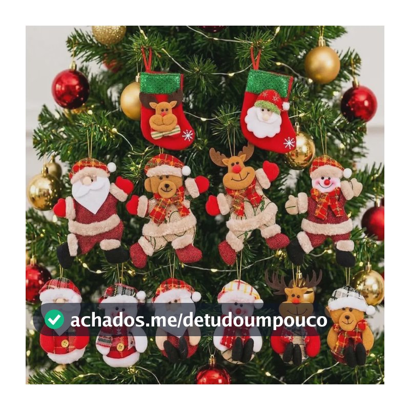 Kit 12 Pcs Enfeites Arvore De Natal Papai Noel Rena Boneco Vermelho 0