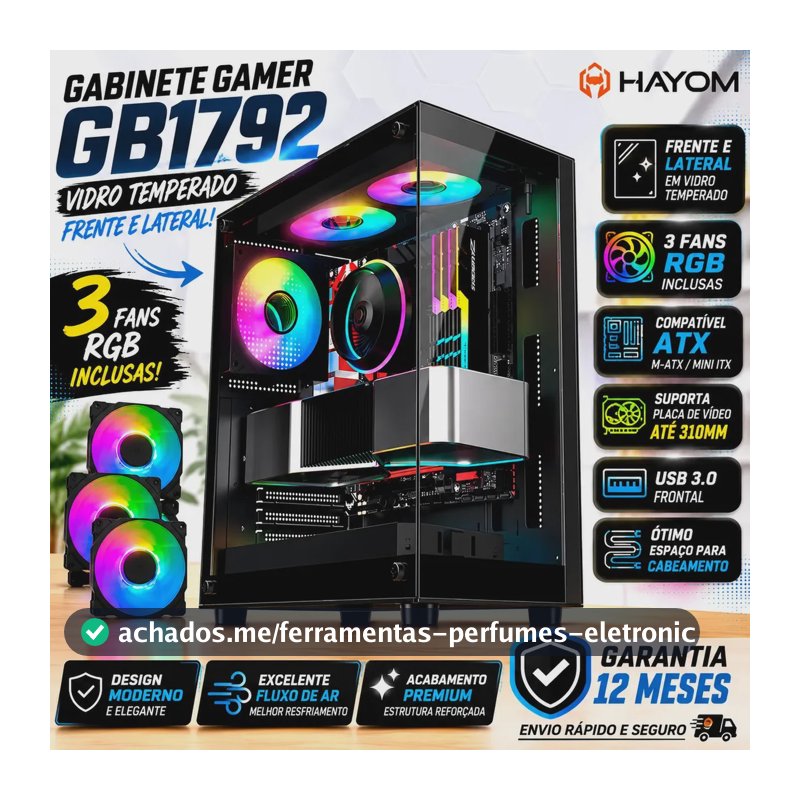 Gabinete Gamer Mid Tower Rgb Atx Em Vidro Temperado Gb1792