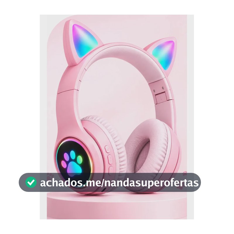 Fone De Ouvido Infantil Orelhas Gato Gatinho Bluetooth Sem Fio Rosa