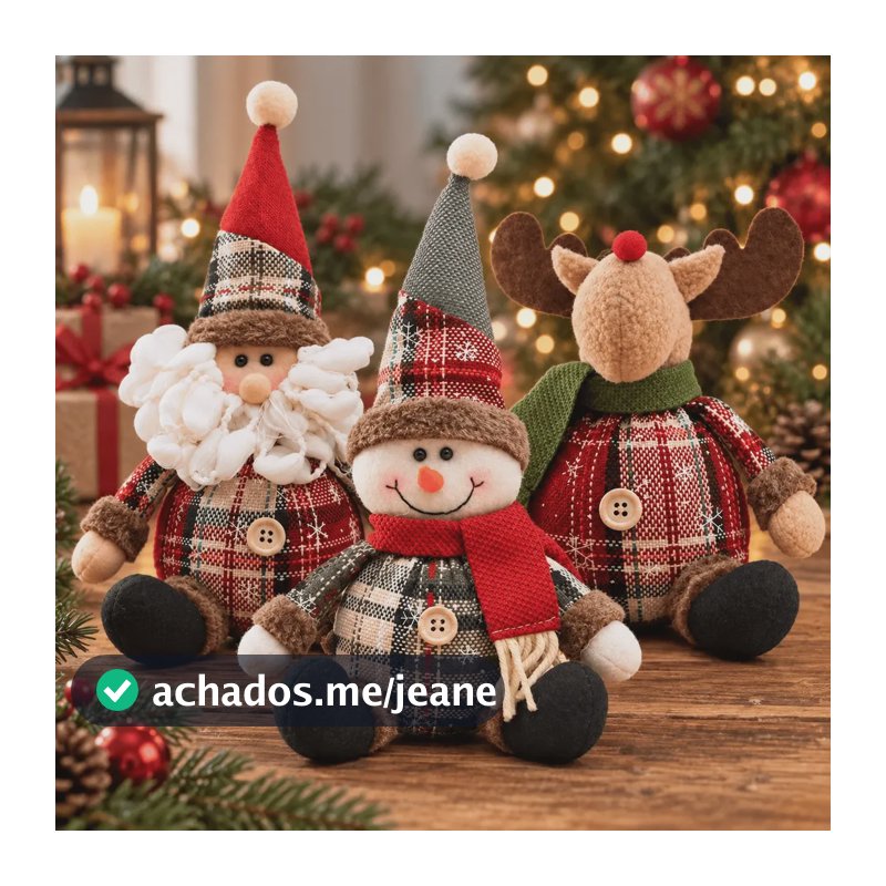 Kit 3 Bonecos Natal Decoração Papai Noel Rena Boneco Neve Marrom-claro 1.2v