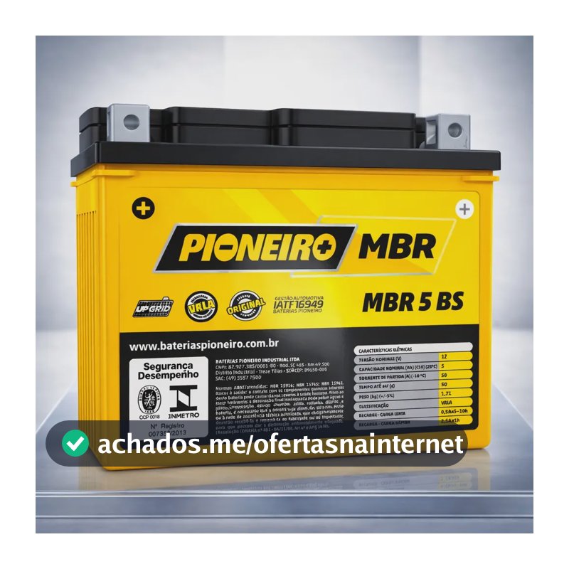 Bateria Moto Pioneiro MBR5-BS 12V 5Ah Honda CG Titan Biz Fan Bros 12V 5Ah Pop 110i Biz 125 CG 160 XRE 300 PCX NMAX 12V 5Ah AGM Selada