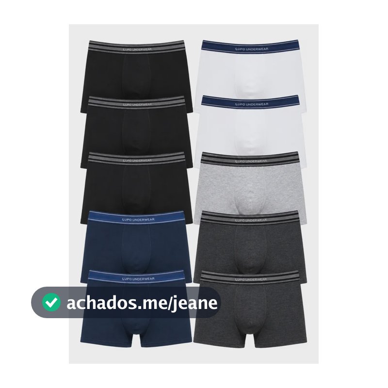 Kit 10 Cuecas Boxer Lupo Algodão Confortável Box Original 3 Preto 2 Chumbo 2 Marinho 2 Branco 1 Cinza Claro Liso M - 42/44