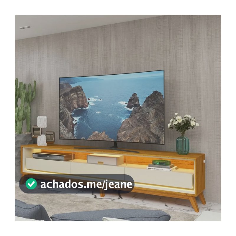 Rack Para Tv Até 85 Polegadas Com Led Com Pés 260cm Hj Naturale/off White