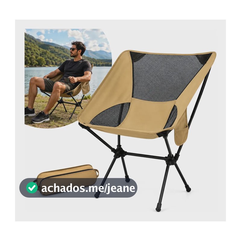 Cadeira Lua Dobrável Portátil Com Bolsa Camping Praia 150kg Cáqui