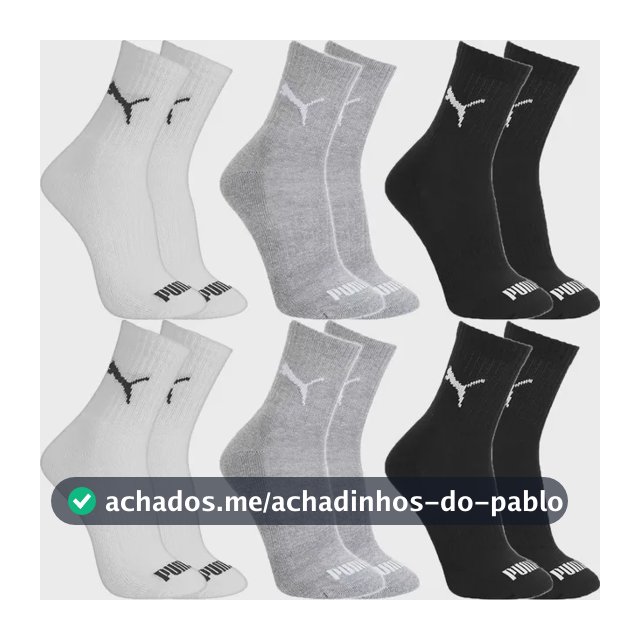 Kit 6 Pares Meias Puma Cano Médio Alto Atoalhada Original
