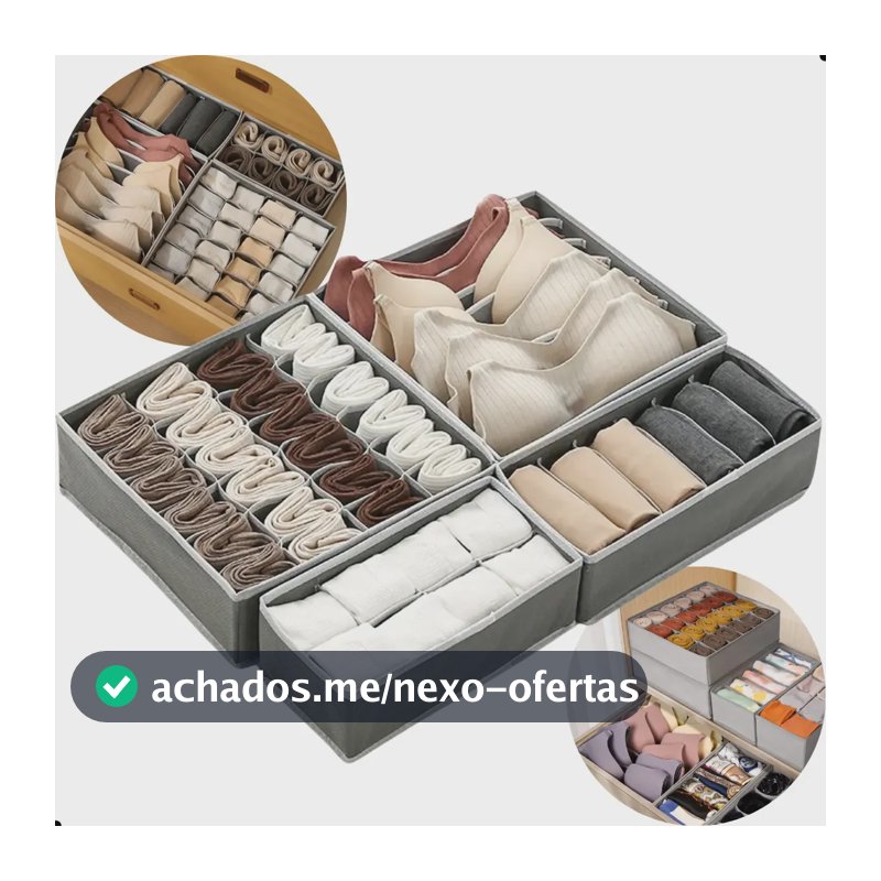 Kit 4 Organizadores Colmeia Gaveta Roupas Íntimas Divisórias Calcinha Cueca Meia Cinza Guarda Roupa Closet