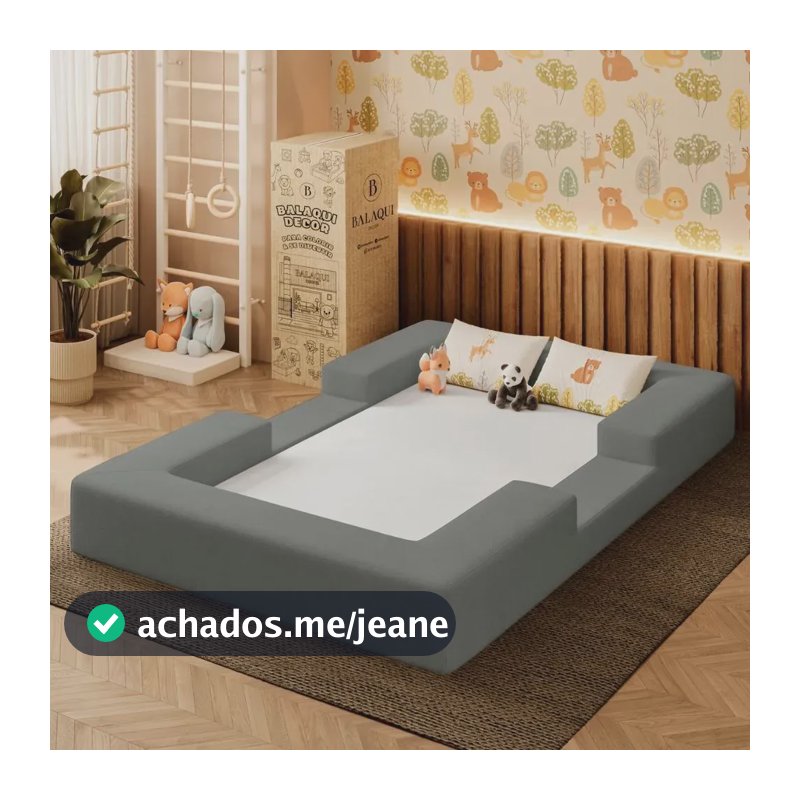 Cama Montessoriana Berço Infantil 100% Espuma Vácuo Balaqui Cinza Claro
