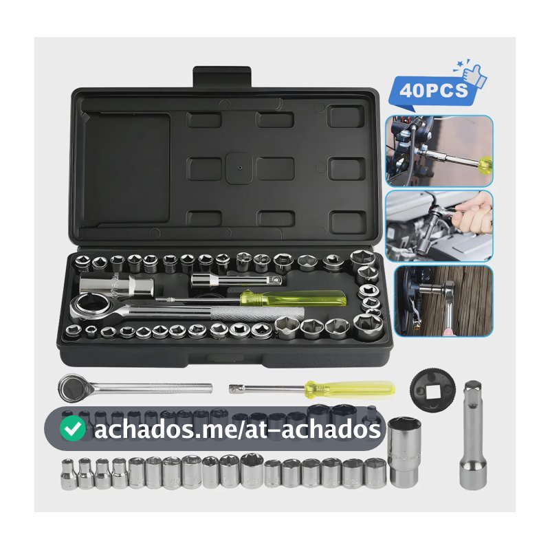 Kit Ferramentas Soquetes Multiuso 40 Peças Maleta Completa Preto