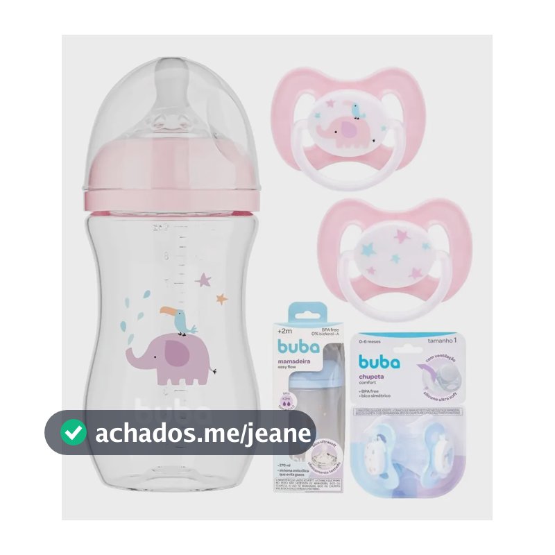 Mamadeira Bico Petala Buba 270ml + 2 Chupetas Buba 0-6 Meses Rosa