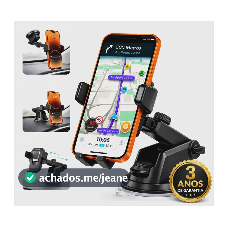 Suporte De Celular Veicular Automotivo Universal Ajustável Com Ventosa Painel Vidro Parabrisa Para Gps Encaixe Giratório Articulado Com Trava Automática Anti Queda Para Carro Caminhão Dtimp