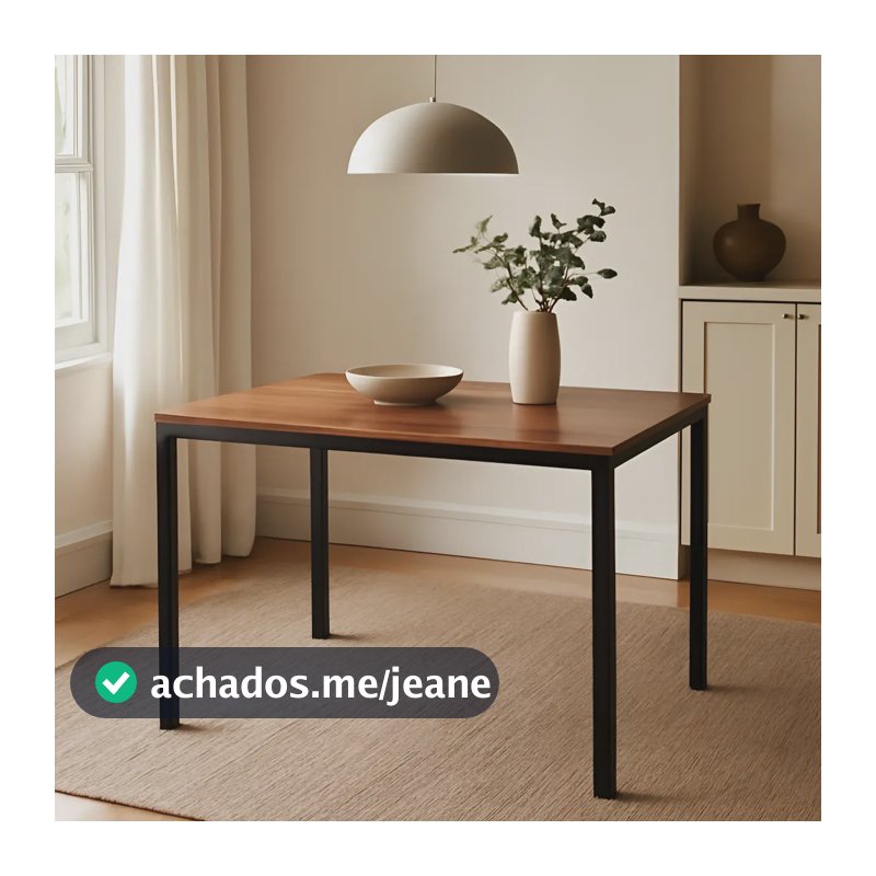 Mesa Jantar Ciplafe Flex Tubo Preto Fosco Tampo Madeira Amêndoa 1,10M 4 Lugares