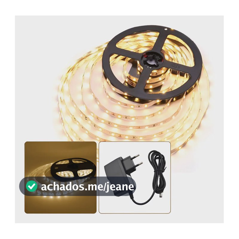 Fita Led 3528 Branco Quente Amarela 5m 300 Leds 12v Fonte Luz Branco-quente