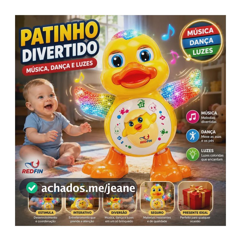 Patinho Amarelo Dançarino Musical Som Luz Marca REDFIN Brinquedo Interativo Crianças Presente Infantil Ajuda No Desenvolvimento Da Audição, Visão e Habilidades Motoras
