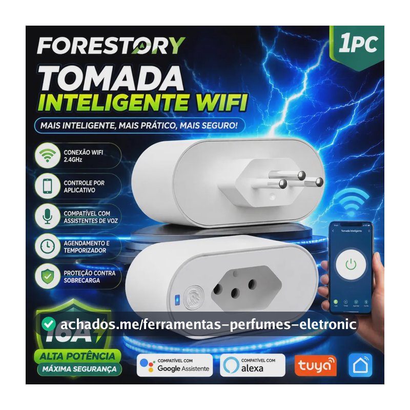 Tomadas Inteligente WiFi 16A Bivolt Smart Plug Com Monitoramento De Energia Compatível Alexa GoogleHome Tuya Smart Life Controle Remoto App Automação Residencial Casa Inteligente branco Forestory