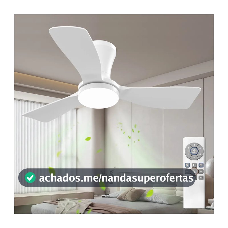 Ventilador de Teto Moderno 36" com Luz LED e Controle Remoto, Reversível, 3cct, Dimerizável, Silencioso, Para Quarto, Uso Interno/externo
