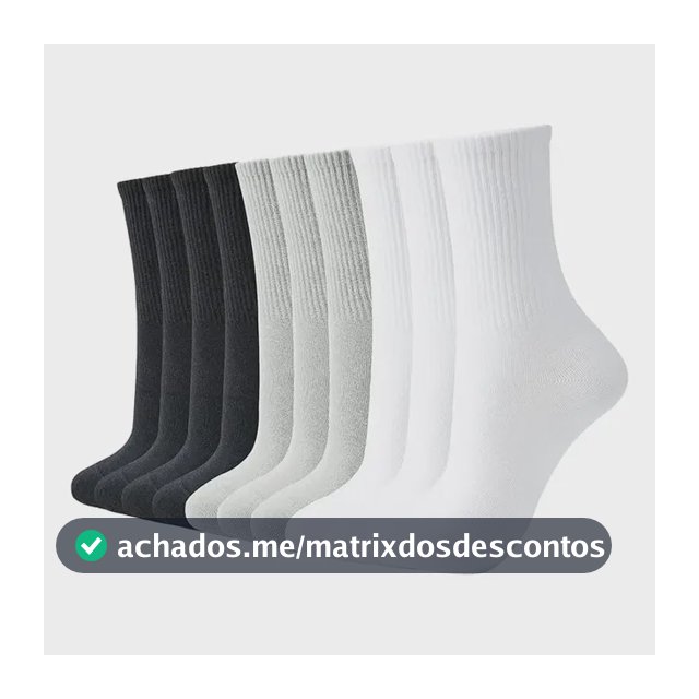 Kit 12 Pares Meia Cano Medio Academia Alto Longo Sport Cores Mista Masculina Liso 40-46 Cano Médio