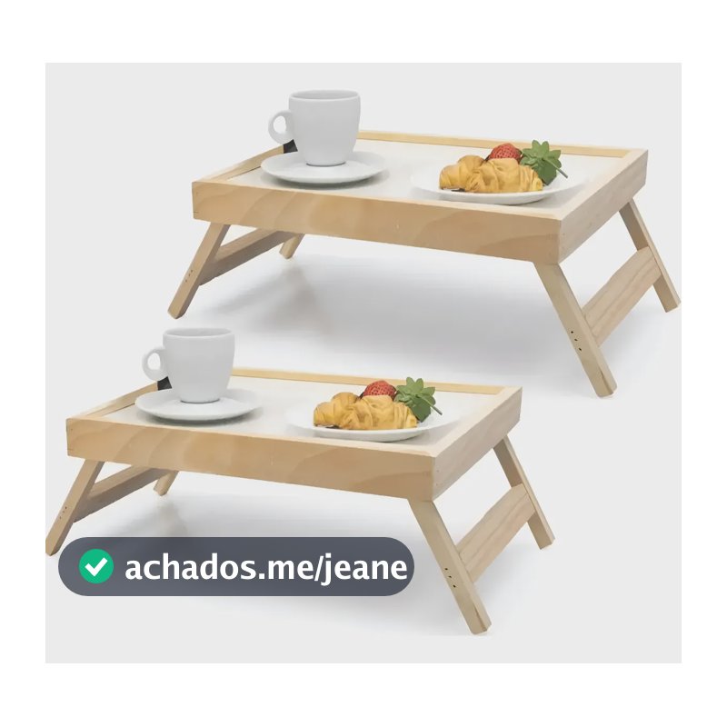 Kit 2 Bandeja Café Da Manhã Com Pé Mesa Almoço Cama Jantar Branca