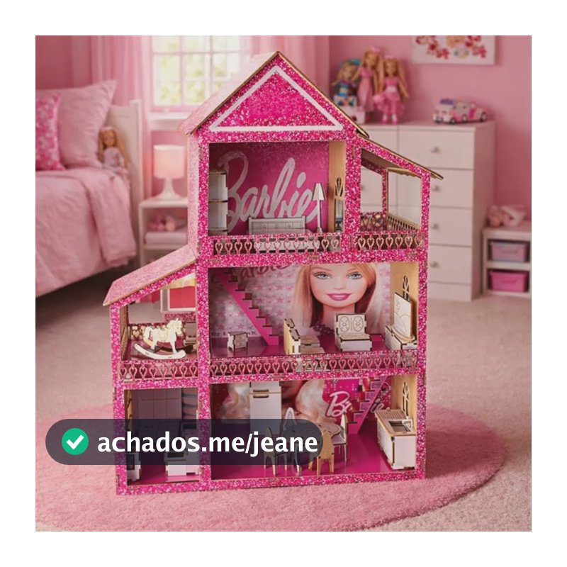 Casinha De Boneca Brinquedo Rosa 22 Móveis Adesivada Mdf Barbie