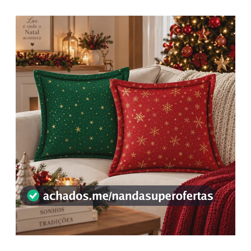 Kit 4 Capas De Almofadas Sofá Natal 45x45 Decoração Luxo Vermelho E Verde Lisa